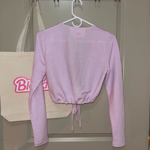 Workhall Pink V Neck Cardigan with Tie Up @ Bottom - Picture 2 of 2